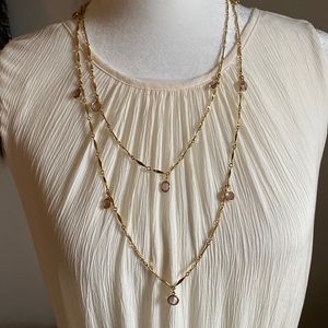 Stunning Gold Tone and Amethyst Colored Coin Station Bar Link Necklace Chain